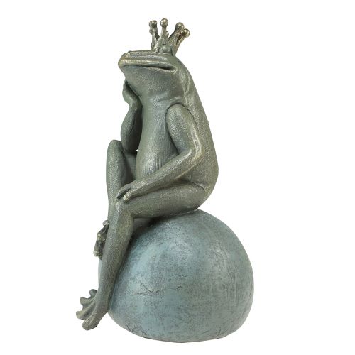 Floristik21 Dekofrosch Froschkönig Gartendeko Frosch mit Goldkrone Golden Grau 25cm
