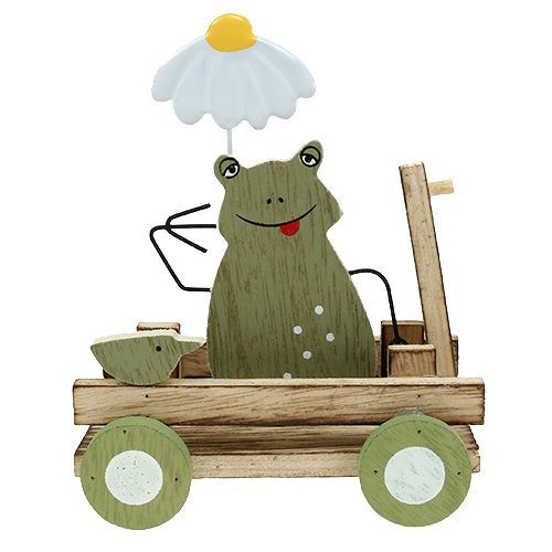 Frosch im Wagen Natur, Grün 19cm x 7cm x 14cm 4St