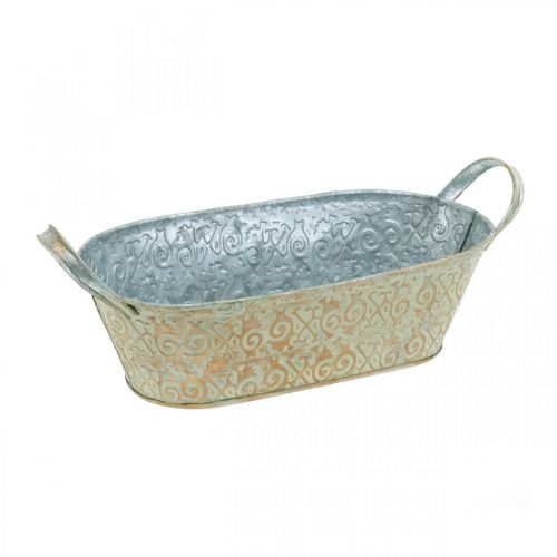 Floristik21 Frühlingsdeko Blumentopf oval Metall Pflanzschale mit Griffen Vintage 28×15cm