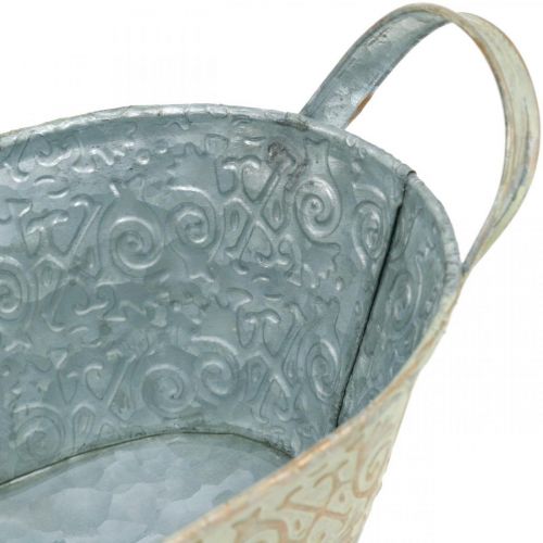 Floristik21 Frühlingsdeko Blumentopf oval Metall Pflanzschale mit Griffen Vintage 28×15cm