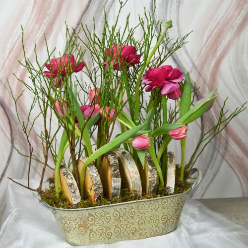 Artikel Frühlingsdeko Blumentopf oval Metall Pflanzschale mit Griffen Vintage 28×15cm