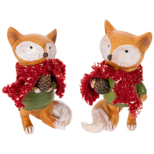 Dekofigur Fuchs mit Schal und Zapfen 10 cm 2er-Set Polyresin Orange/Grün einkaufen | Floristik21.de