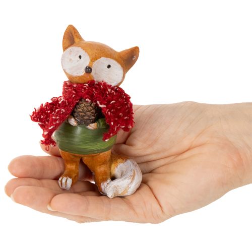 Dekofigur Fuchs mit Schal und Zapfen 10 cm 2er-Set Polyresin Orange/Grün | Floristik21.de