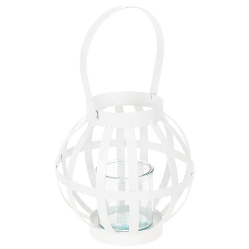 Gartenlaterne Metall Glas Windlicht zum Hängen Weiß Ø18,5cm einkaufen | Floristik21.de