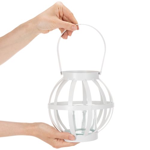Gartenlaterne Metall Glas Windlicht zum Hängen Weiß Ø18,5cm | Floristik21.de