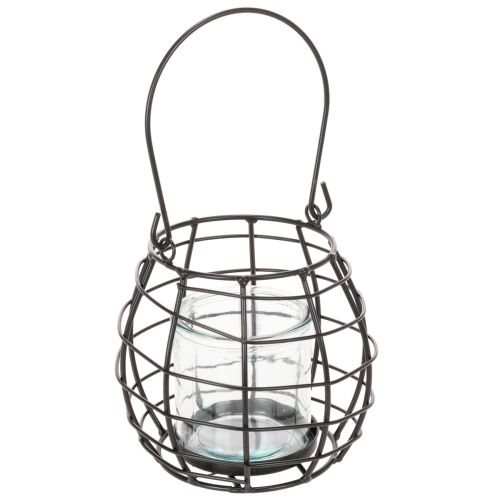 Gartenlaterne Schwarz Metall mit Windlicht Ø14cm H12,5cm