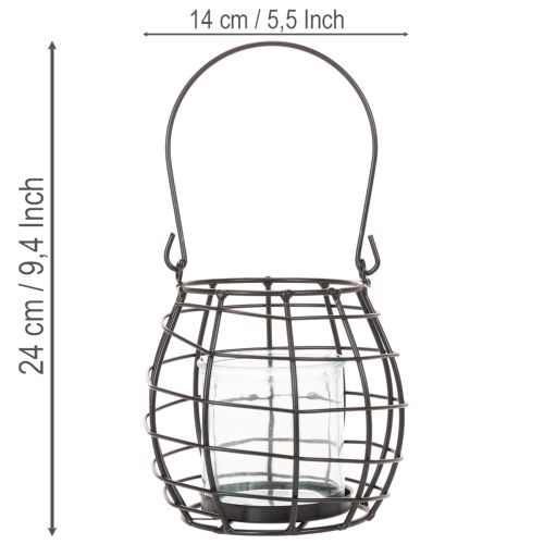 Gartenlaterne Schwarz Metall mit Windlicht Ø14cm H12,5cm | Floristik21.de