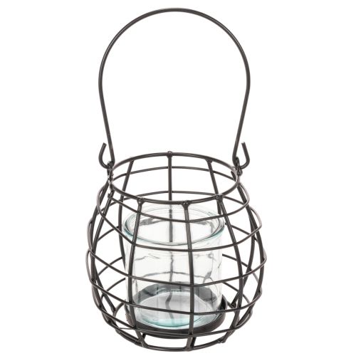 Gartenlaterne Schwarz Metall mit Windlicht Ø14cm H12,5cm | Floristik21.de