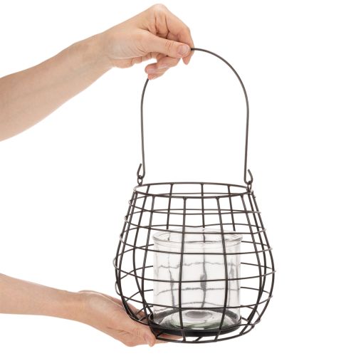 Gartenlaterne mit Glas Windlicht Schwarz Ø20cm H18,5cm | Floristik21.de