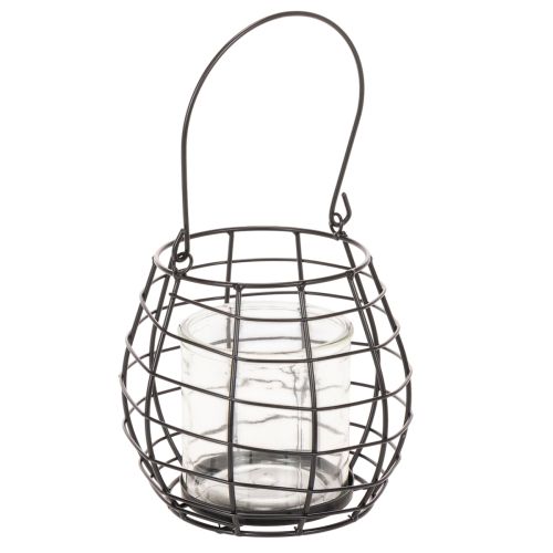 Gartenlaterne mit Henkel Schwarz Windlicht Glas Ø17cm H15cm