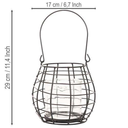 Gartenlaterne mit Henkel Schwarz Windlicht Glas Ø17cm H15cm | Floristik21.de