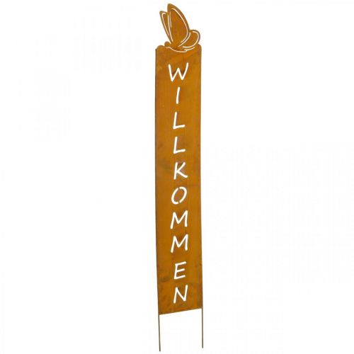 Floristik21 Dekostecker "Willkommen", Beetdeko, Metallstecker Schmetterling, Gartendeko Edelrost H74cm