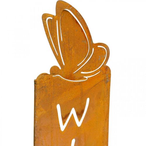 Floristik21 Dekostecker "Willkommen", Beetdeko, Metallstecker Schmetterling, Gartendeko Edelrost H74cm