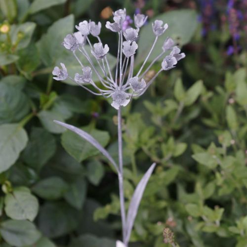 Floristik21 Gartenstecker-Blume, Gartendeko, Pflanzenstecker aus Metall Shabby Chic Weiß, Silbern L52cm Ø10cm 2St
