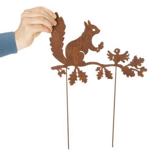 Gartenstecker Eichhörnchen auf Ast Edelrost Metall H42cm 3St | Floristik21.de