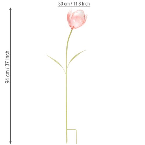 Artikel Metall-Gartenstecker Tulpe mit Glasblüte 94 cm für Beete und Balkondekoration