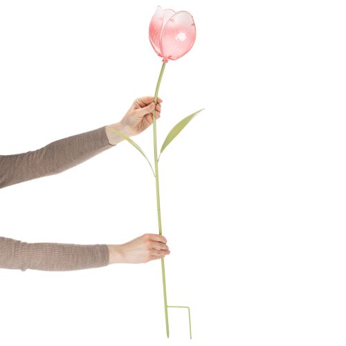 Metall-Gartenstecker Tulpe mit Glasblüte 94 cm für Beete und Balkondekoration | Floristik21.de