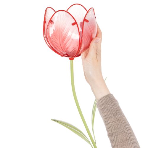 Gartenstecker Tulpe aus Glas in Rot – Dekoration für Garten und Balkon, 94 cm | Floristik21.de