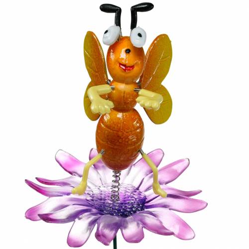 Floristik21 Blumenstecker Biene auf Blume mit Metallfedern Orange, Violett H74cm