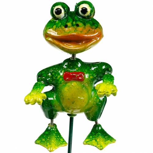 Floristik21 Pflanzenstecker Deko-Frosch mit Fliege und Metallfedern Grün, Gelb, Rot H68,5cm