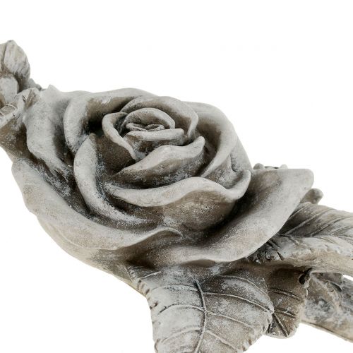 Floristik21 Rose für Grabschmuck Grau 16cm x 13,5cm 2 St