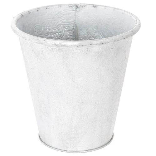 Gefäß mit Ornamenten, Pflanztopf, Metallübertopf Weiß Ø18,5cm H18cm
