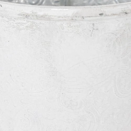 Gefäß mit Ornamenten, Pflanztopf, Metallübertopf Weiß Ø18,5cm H18cm | Floristik21.de