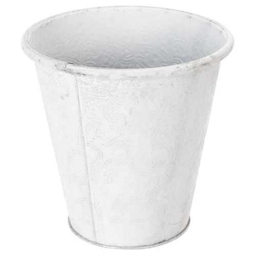 Gefäß mit Ornamenten, Pflanztopf, Metallübertopf Weiß Ø18,5cm H18cm | Floristik21.de