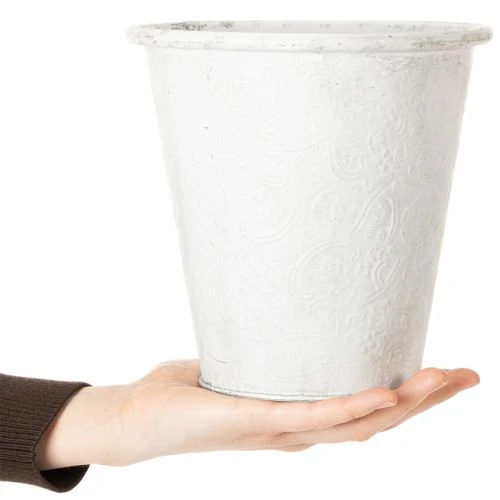 Gefäß mit Ornamenten, Pflanztopf, Metallübertopf Weiß Ø18,5cm H18cm | Floristik21.de