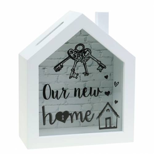 Sparbox "Our New Home" Holz Glas Weiß 15x7cm H18cm Sparbox "Our New Home" Holz Glas Weiß 15x7cm H18cm