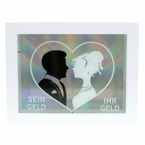 Spardose Mann und Frau Holz Glas Weiß 18x7cm H14cm