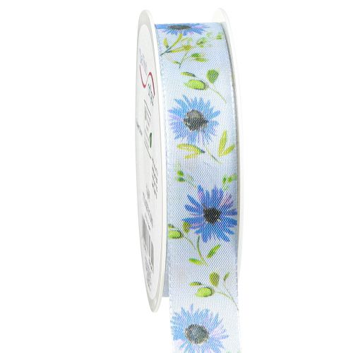Floristik21 Geschenkband Blau Kornblumen Seidenband 25mm 18m Dekoband Floristik