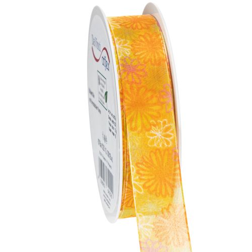Floristik21 Geschenkband Blumen Organzaband Gelb Orange 25mm 18m