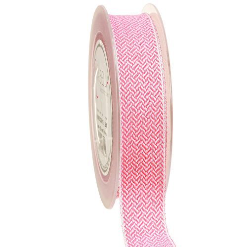 Artikel Geschenkband Fischgrätmuster Pink Weiß 25mm 15m für Floristen & Dekorateure