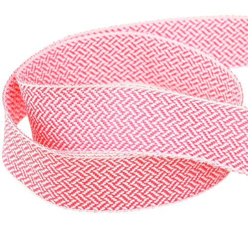 Artikel Geschenkband Fischgrätmuster Pink Weiß 25mm 15m für Floristen & Dekorateure