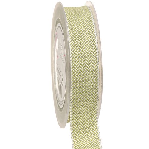 Artikel Elegantes Geschenkband Fischgrät Weiß Grün 25mm 15m