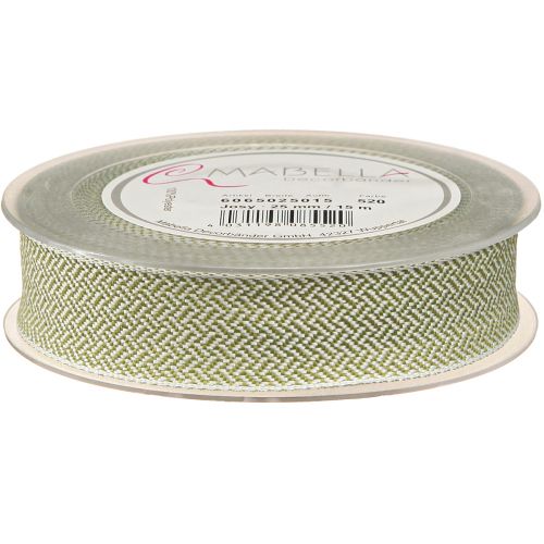 Artikel Elegantes Geschenkband Fischgrät Weiß Grün 25mm 15m