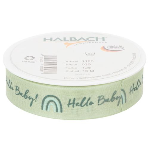 Artikel Geschenkband Hello Baby Dekoband Taufe Grün 25mm 16m