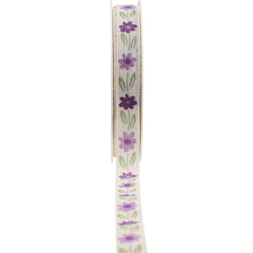 Floristik21 Geschenkband Blumen Baumwollband Lila Weiß 15mm 20m