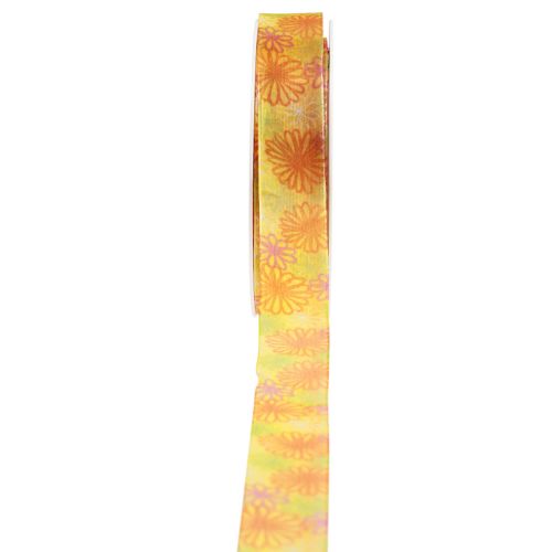 Floristik21 Geschenkband Blumen Organzaband Gelb Orange 25mm 18m