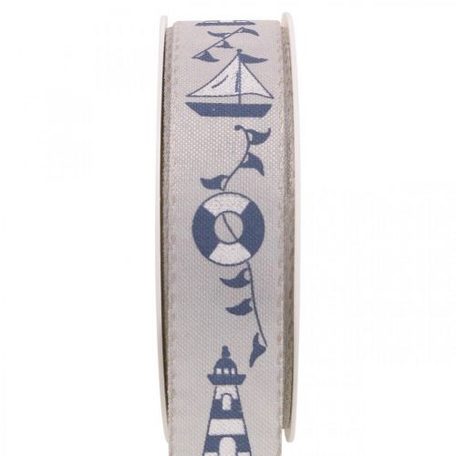 Floristik21 Geschenkband Maritime Deko Webband Blau, Grau 25mm 18m