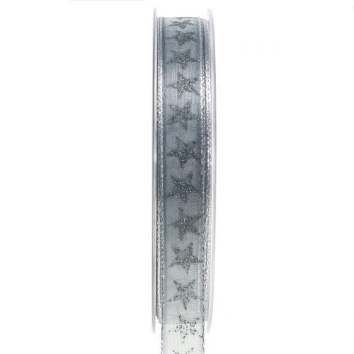 Floristik21 Geschenkband mit Sternen Grau, Silber 15mm 20m