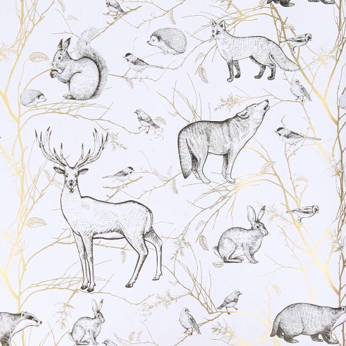 Artikel Geschenkpapier Tiere Weiß Grau Gold Herbst Winter 200cm für Floristen