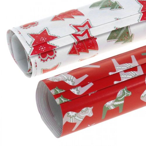 Floristik21 Geschenkpapier Weihnachten Rot, Weiß 4 Bögen im Set 50×70cm