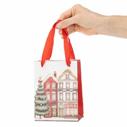 Weihnachtliche Geschenktüten mit Häusern und Tannenbaum, weiß, 12 x 6 x 16 cm, 2 Stück | Floristik21.de