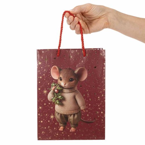 Weihnachtsgeschenktüten mit Mausmotiv und Sternen, 18 × 8 × 24 cm, 2 Stück sortiert | Floristik21.de