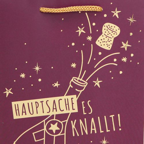 Artikel Geschenktüte „Hauptsache es knallt“ Weinrot Gold 18×10×23cm 2St Stilvolle Verpackung besondere Anlässe