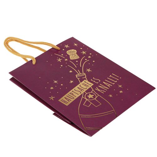 Artikel Geschenktüte „Hauptsache es knallt“ Weinrot Gold 18×10×23cm 2St Stilvolle Verpackung besondere Anlässe