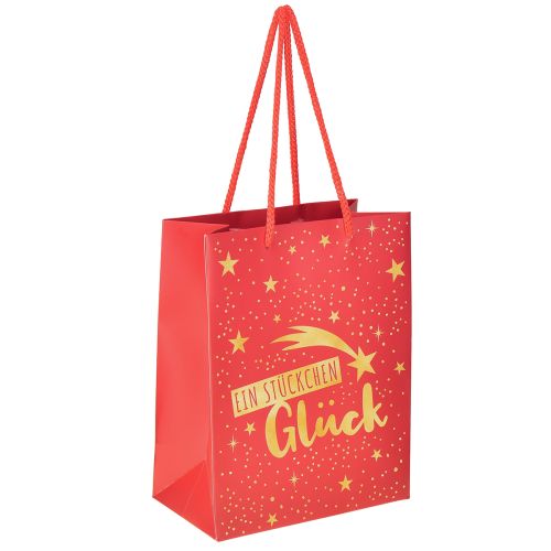 Geschenktüte Weihnachten „Ein Stückchen Glück“ Rot, Sterne, 23cm, 2er Set