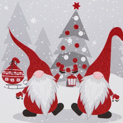 Artikel Weihnachtsgeschenktüte "Wichtelzauber" 24x18x8cm Rot-Grau-Weiß mit Glitzer